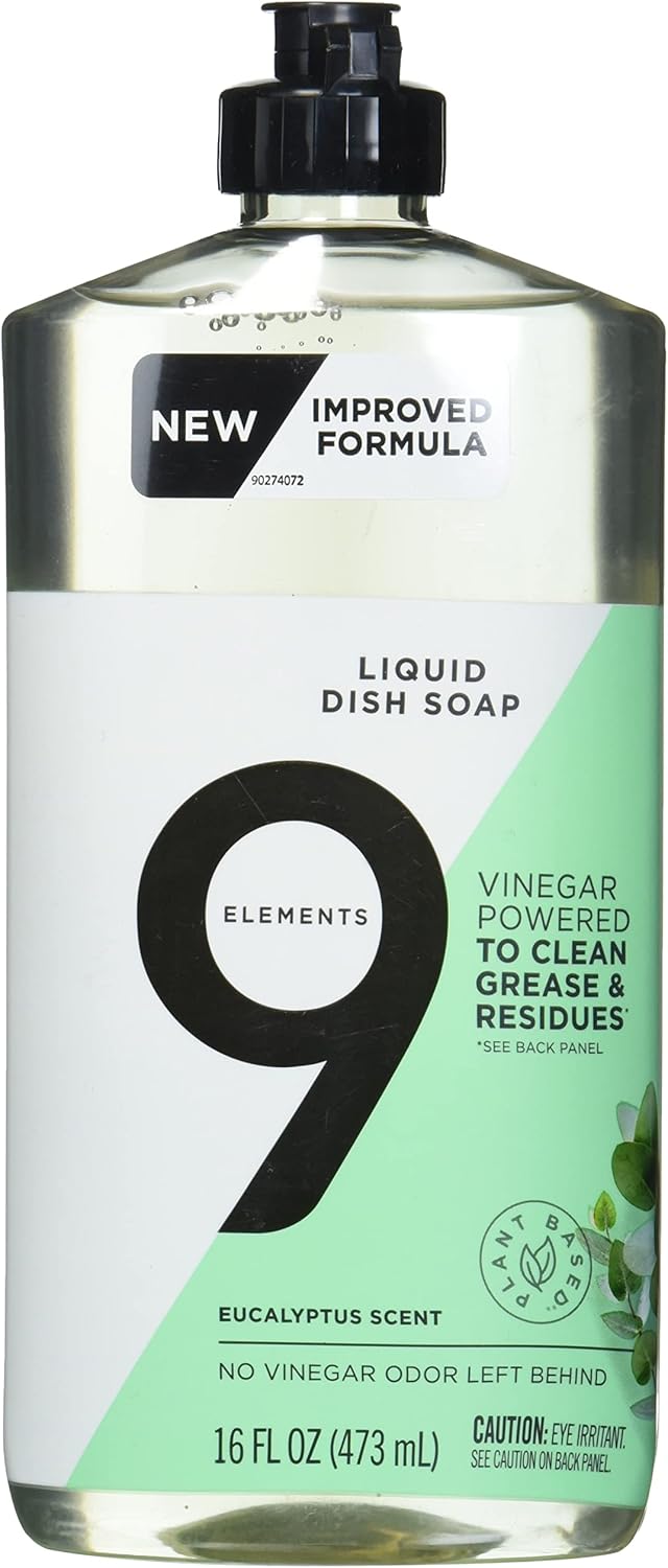 Liquid Dish Soap - Eucalyptus Scent by 9 ELEMENTS - Non-toxic, SLOW rated product free from harmful chemicals