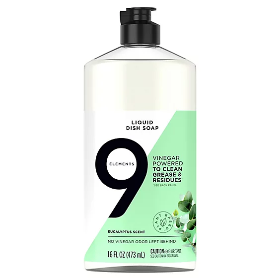 Liquid Dish Soap - Eucalyptus Scent by 9 ELEMENTS - Non-toxic, SLOW rated product free from harmful chemicals