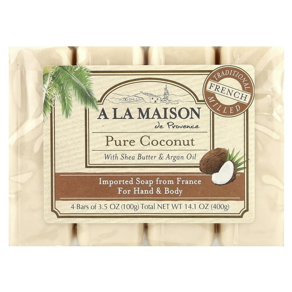 Bar Soap For Hand and Body - Pure Coconut by A La Maison - Non-toxic, SLOW rated product free from harmful chemicals