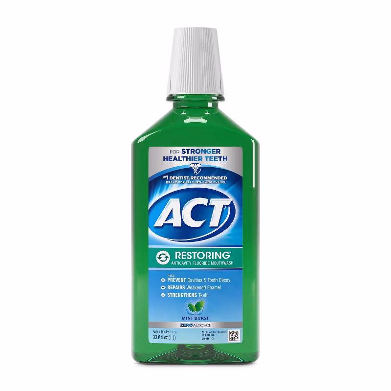 Restoring Zero Alcohol Fluoride Mouthwash - Mint burst by ACT - Non-toxic, STOP rated product free from harmful chemicals