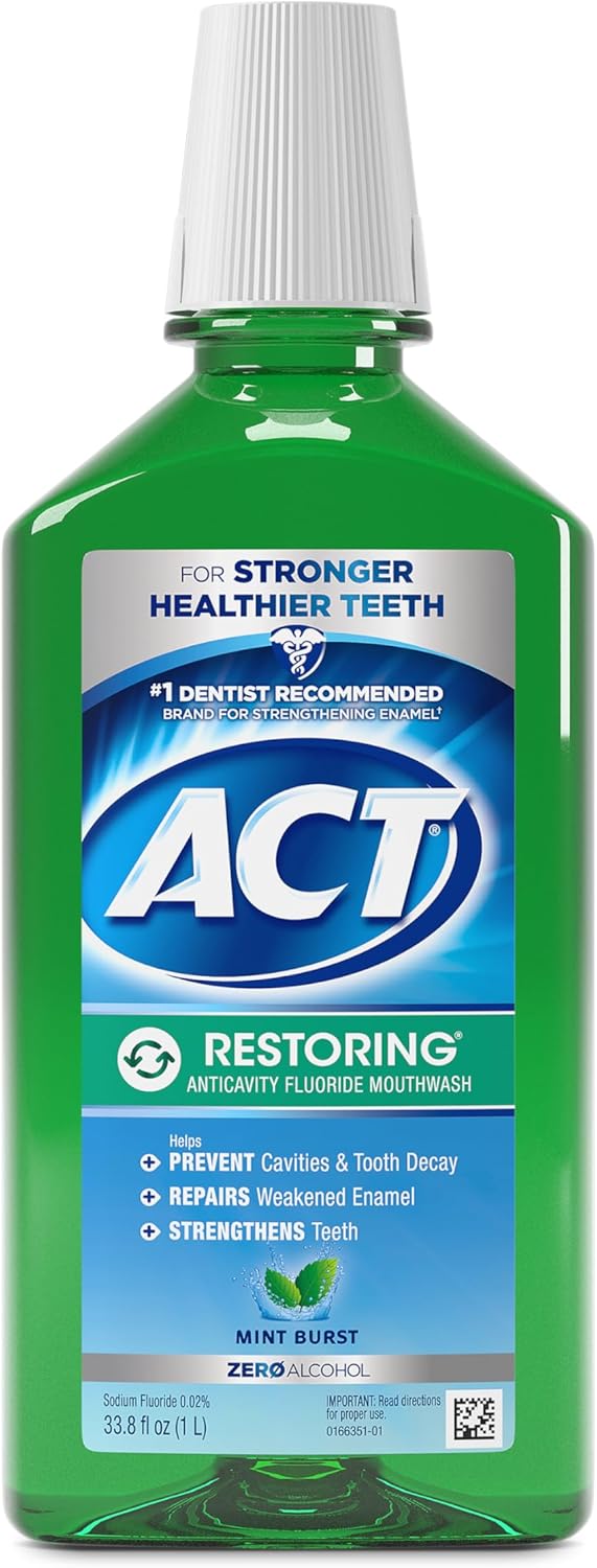Restoring Zero Alcohol Fluoride Mouthwash - Mint burst by ACT - Non-toxic Oral Care product rated STOP by Million Marker, free from BPA, phthalates, and parabens