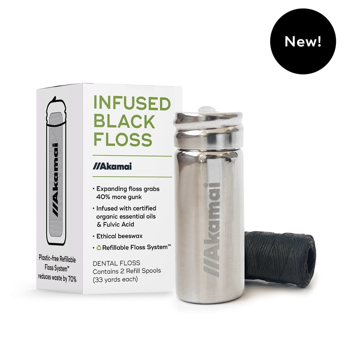 Infused Black Floss by Akamai - Non-toxic Oral Care product rated SLOW by Million Marker, free from BPA, phthalates, and parabens