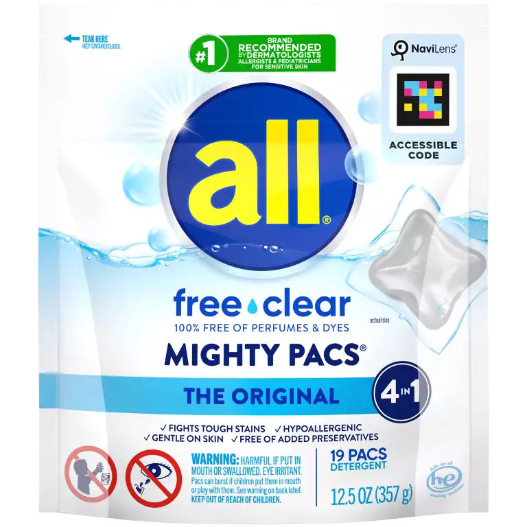 Detergent - Free + Clear Mighty Pacs The Original 4 in 1 by All - Non-toxic Household Cleaning Products product rated STOP by Million Marker, free from BPA, phthalates, and parabens