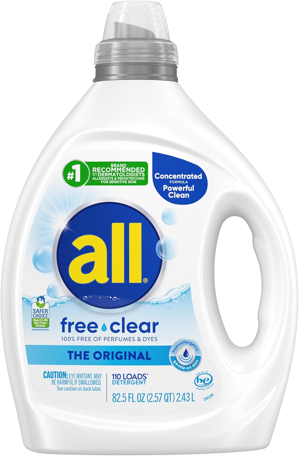 Free Clear Laundry Detergent for Sensitive Skin by All - Non-toxic, STOP rated product free from harmful chemicals