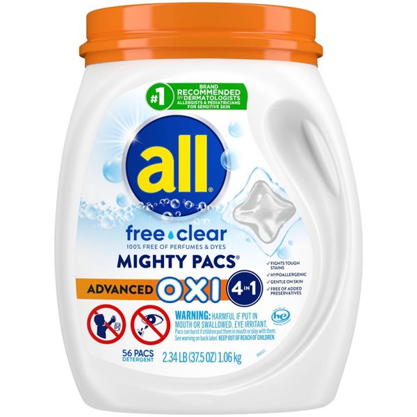 Free Clear OXI Mighty Pacs by All - Non-toxic, STOP rated product free from harmful chemicals