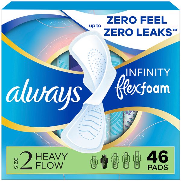 Infinity FlexFoam Pads for Women Super Absorbency Unscented by Always - Non-toxic Period Products + Hygiene product rated SLOW by Million Marker, free from BPA, phthalates, and parabens