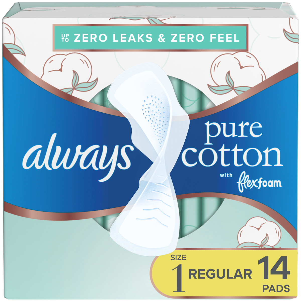 Pure Cotton with FlexFoam Pads by Always - Non-toxic, SLOW rated product free from harmful chemicals