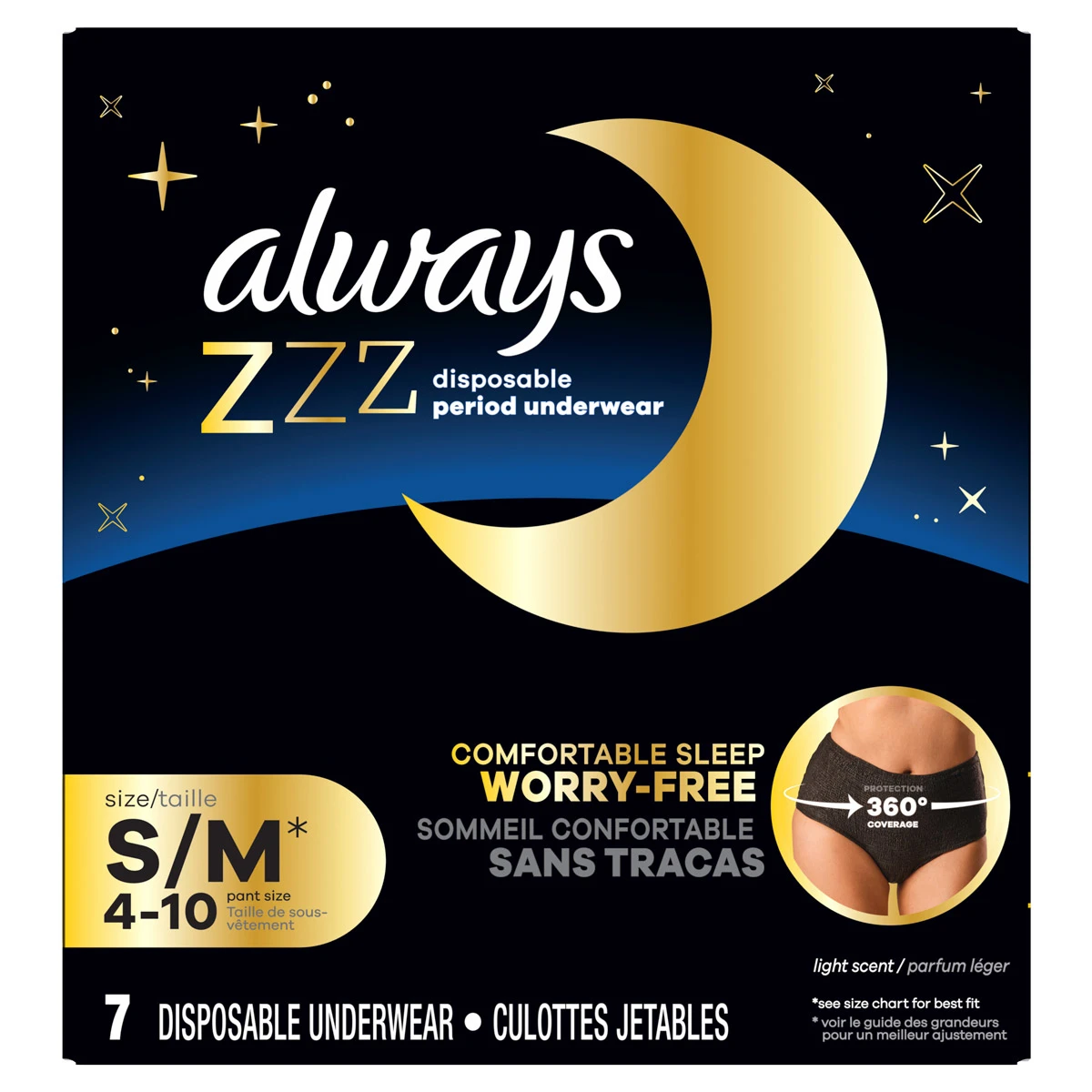 ZZZ Overnight Disposable Overnight Period Underwear by Always - Non-toxic, STOP rated product free from harmful chemicals