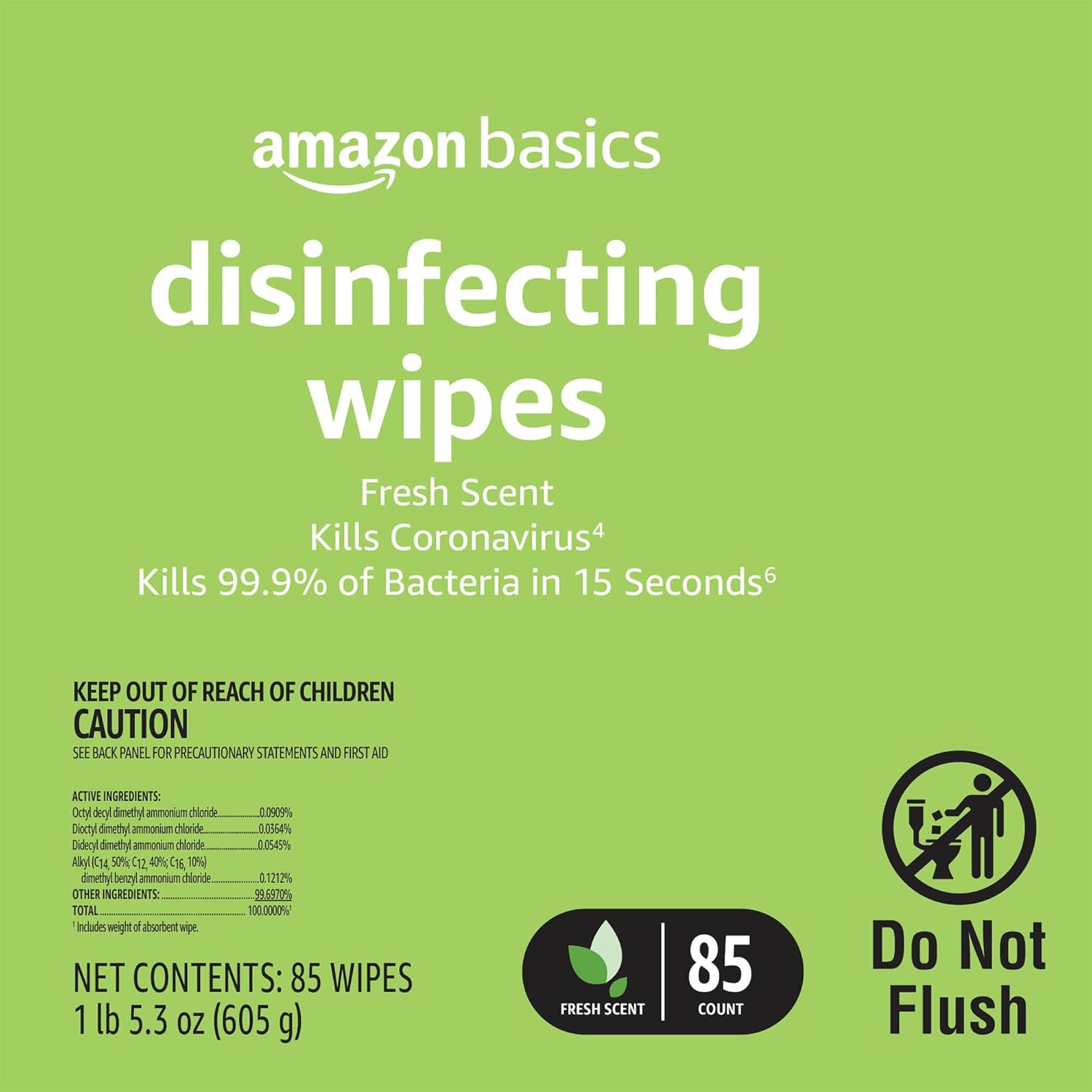 Basics Disinfecting Wipes - Fresh Scent by Amazon - Non-toxic, STOP rated product free from harmful chemicals