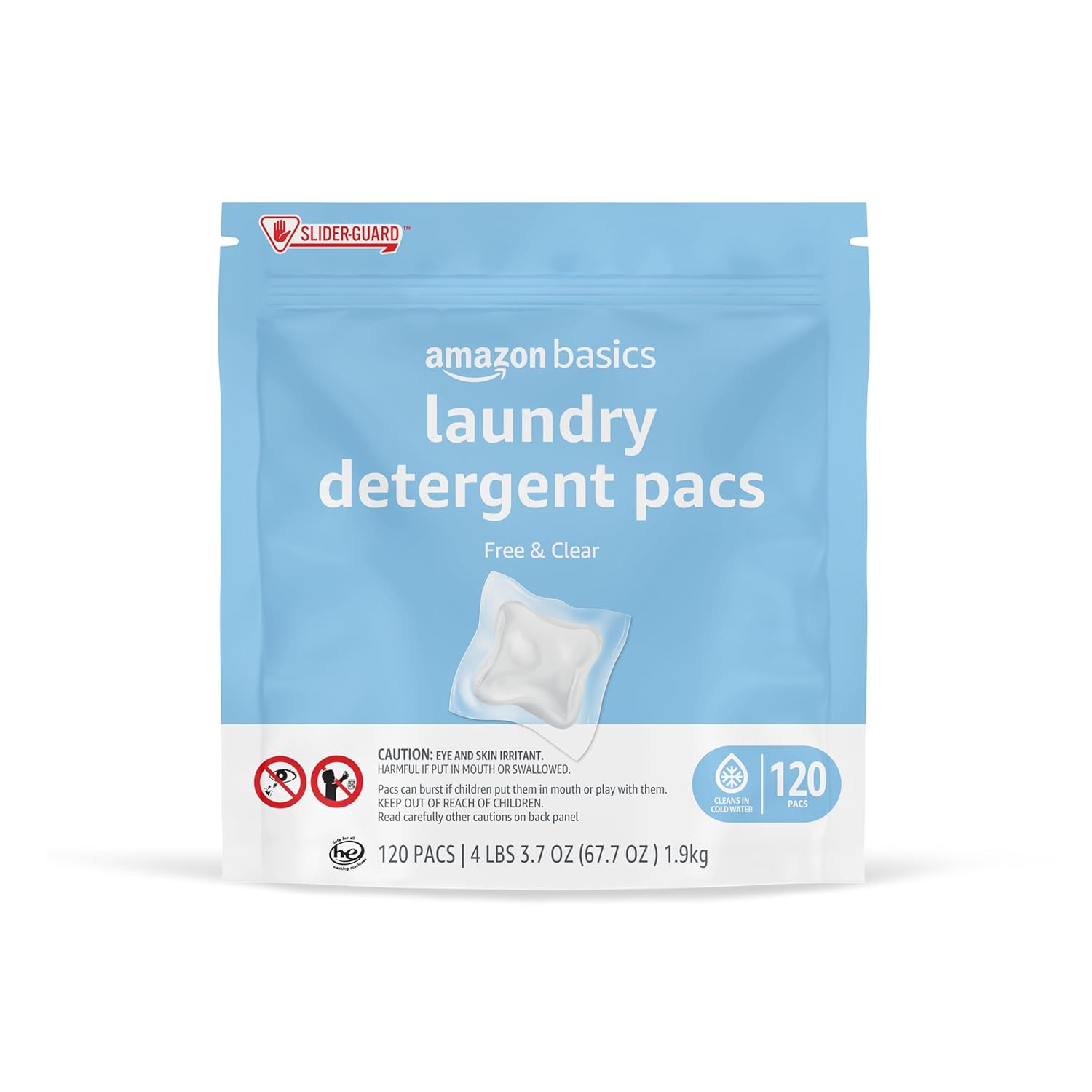 Basics Laundry Detergent Pacs - Free & Clear by Amazon - Non-toxic, STOP rated product free from harmful chemicals