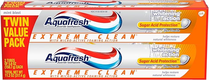 Extreme Clean Whitening Action Toothpaste by Aquafresh - Non-toxic, STOP rated product free from harmful chemicals