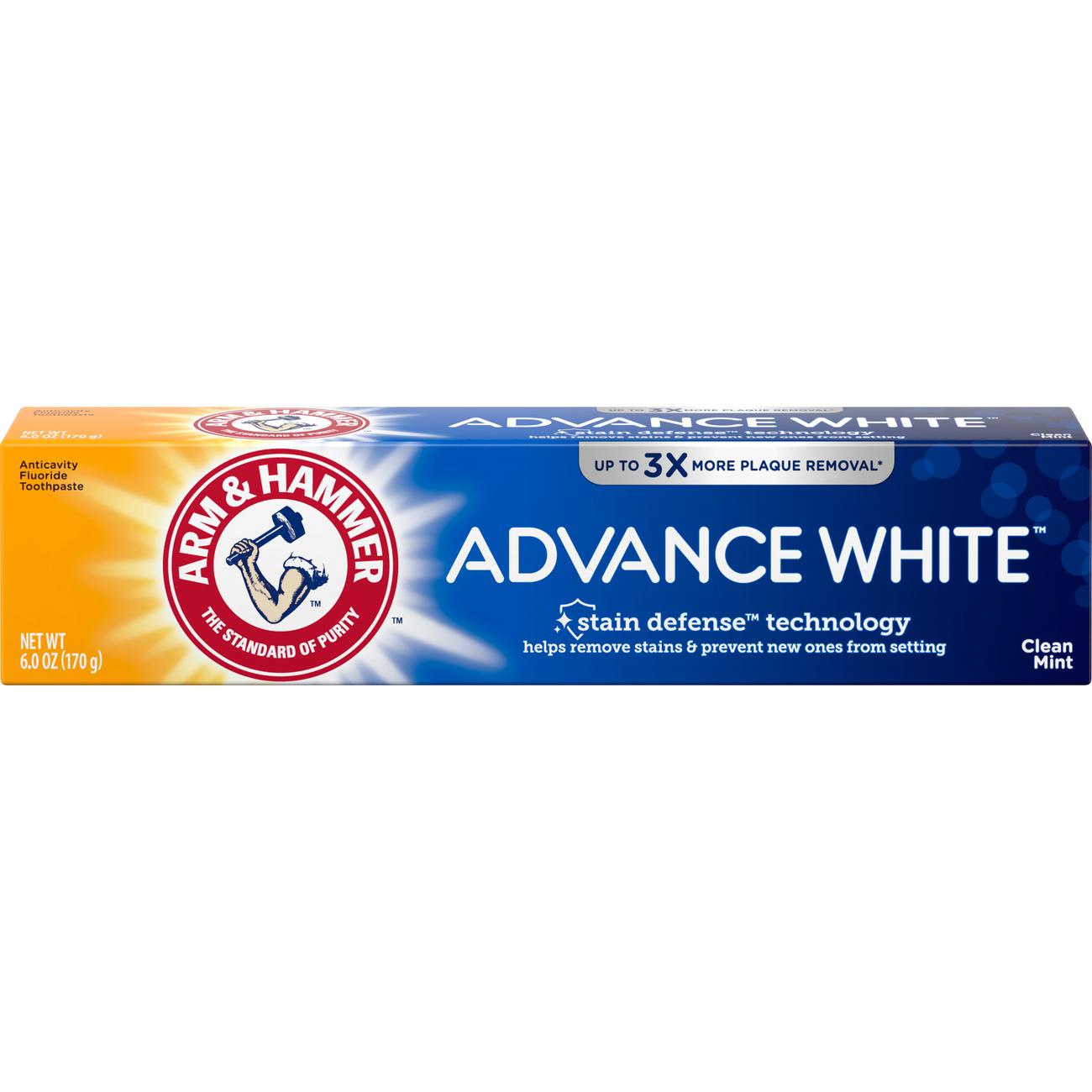 Advance White Anticavity Fluoride Toothpaste - Clean Mint by ARM & HAMMER - Non-toxic Oral Care product rated STOP by Million Marker, free from BPA, phthalates, and parabens