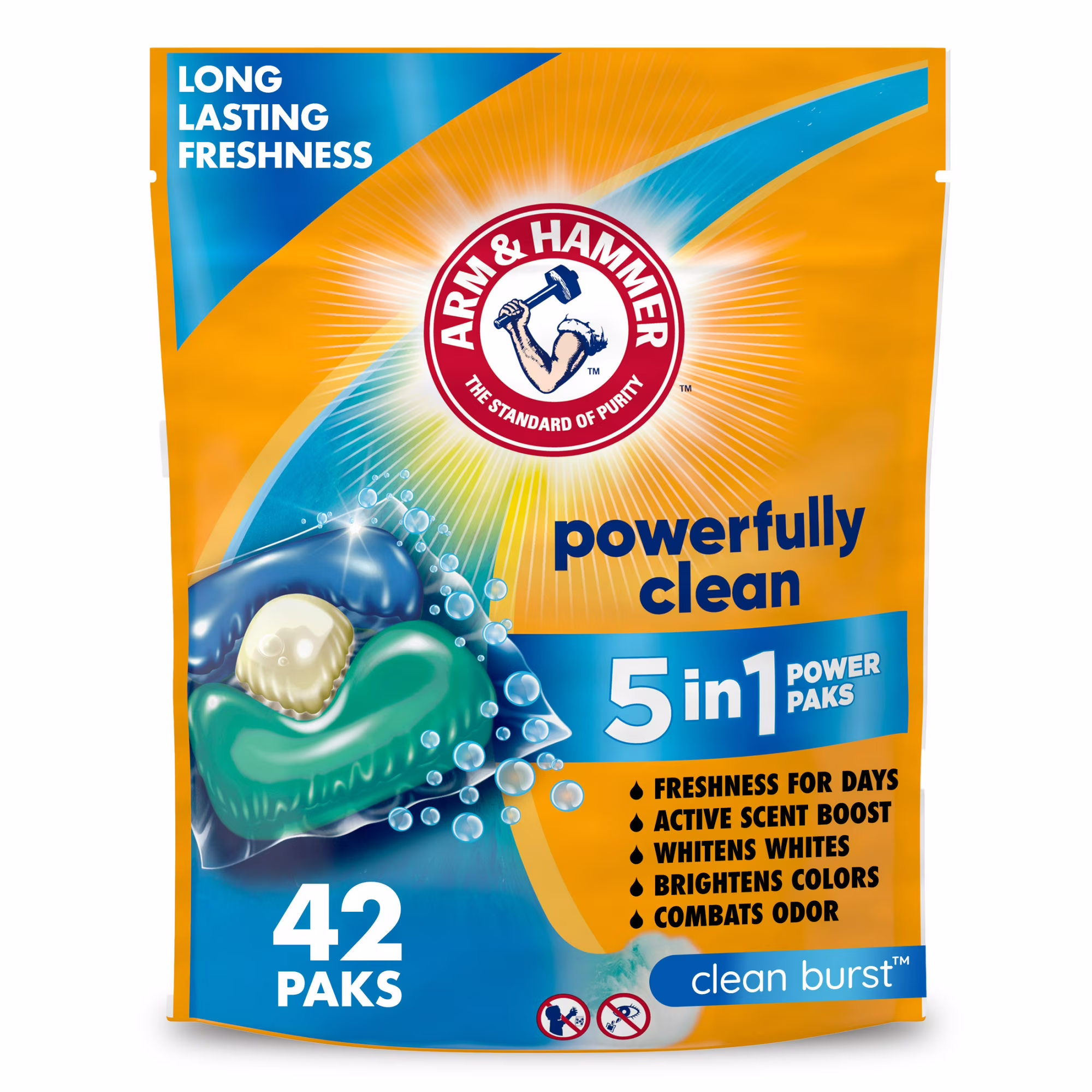 5-in-1 Laundry Detergent Power Paks - Clean Burst by ARM & HAMMER - Non-toxic, STOP rated product free from harmful chemicals