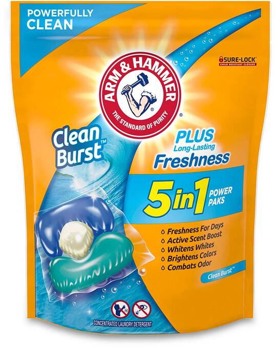 5-in-1 Laundry Detergent Power Paks - Clean Burst by ARM & HAMMER - Non-toxic, STOP rated product free from harmful chemicals