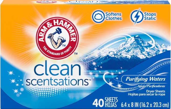 Clean Scentsations Fabric Softener Sheets - Purifying Waters by ARM & HAMMER - Non-toxic, STOP rated product free from harmful chemicals