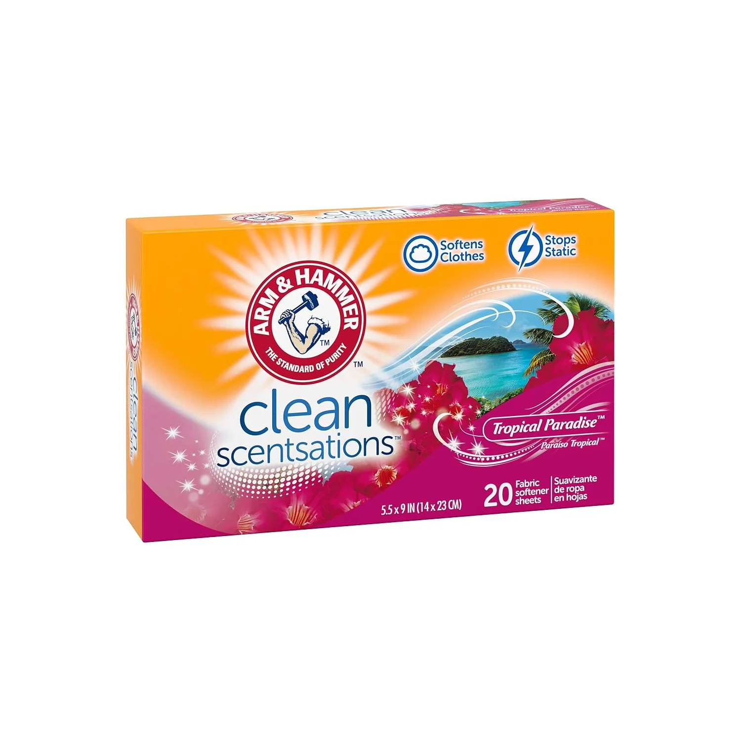 Clean Sensations Dryer Sheets - Tropical Paradise by ARM & HAMMER - Non-toxic Household Cleaning Products product rated STOP by Million Marker, free from BPA, phthalates, and parabens