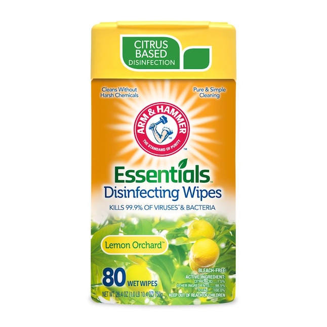 Essentials Disinfecting Wipes - Lemon Orchard by ARM & HAMMER - Non-toxic, STOP rated product free from harmful chemicals