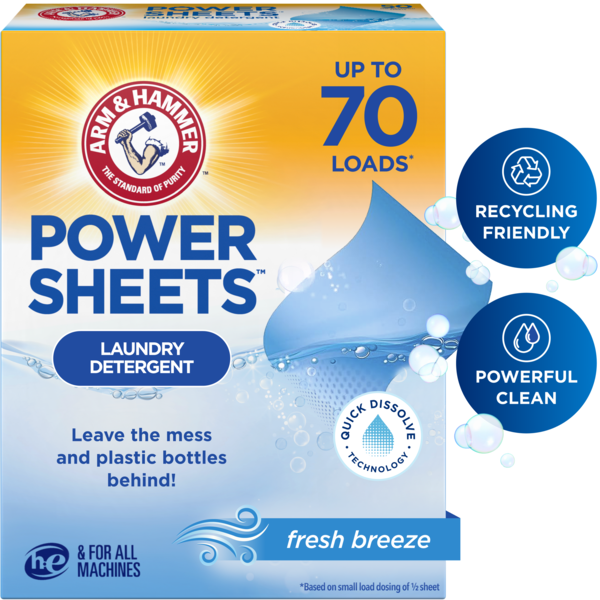Power Sheets Laundry Detergent - Fresh Breeze by ARM & HAMMER - Non-toxic Household Cleaning Products product rated STOP by Million Marker, free from BPA, phthalates, and parabens
