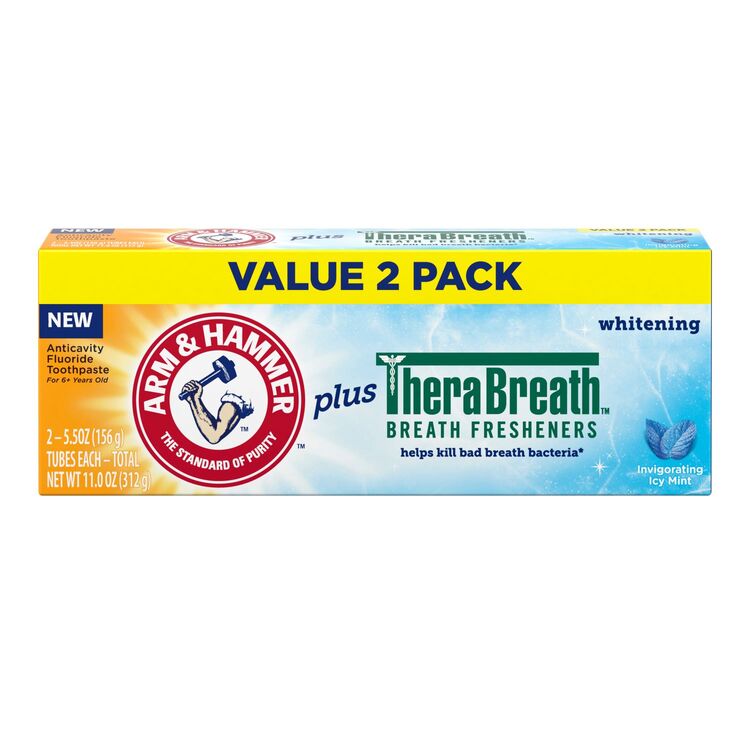 Toothpaste plus TheraBreath Breath Fresheners - Icy Mint by ARM & HAMMER - Non-toxic Oral Care product rated GO by Million Marker, free from BPA, phthalates, and parabens
