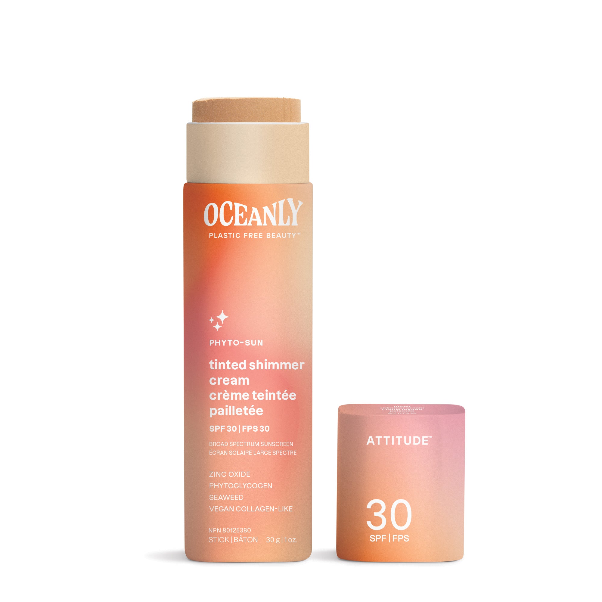 Oceanly PHYTO-SUN Tinted Shimmer Cream - Spf 30 by ATTITUDE - Non-toxic Facial Care product rated SLOW by Million Marker, free from BPA, phthalates, and parabens