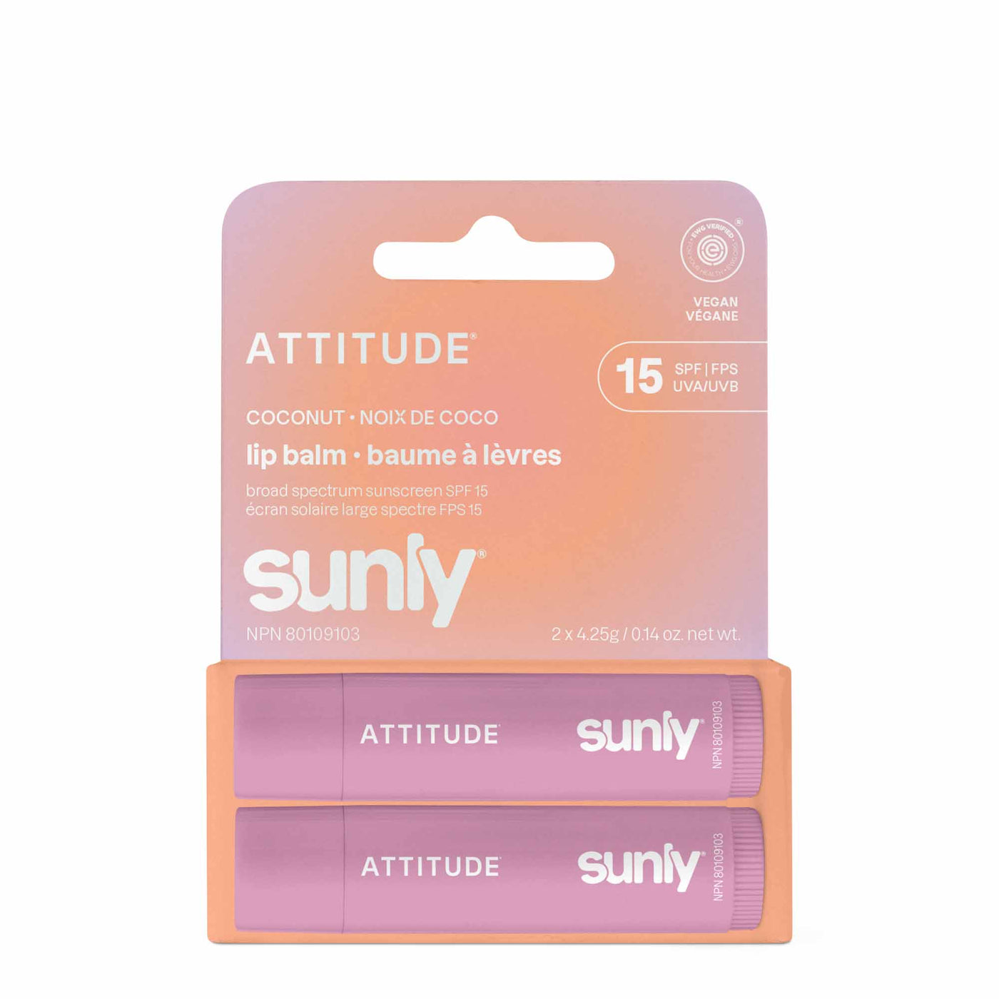 Sunly Lip Balm SPF 15 - Coconut by ATTITUDE - Non-toxic Lip Balms product rated SLOW by Million Marker, free from BPA, phthalates, and parabens