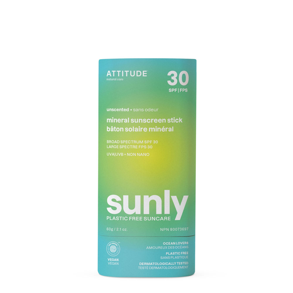 Sunly Mineral Sunscreen Stick SPF 30 - Unscented by ATTITUDE - Non-toxic, GO rated product free from harmful chemicals