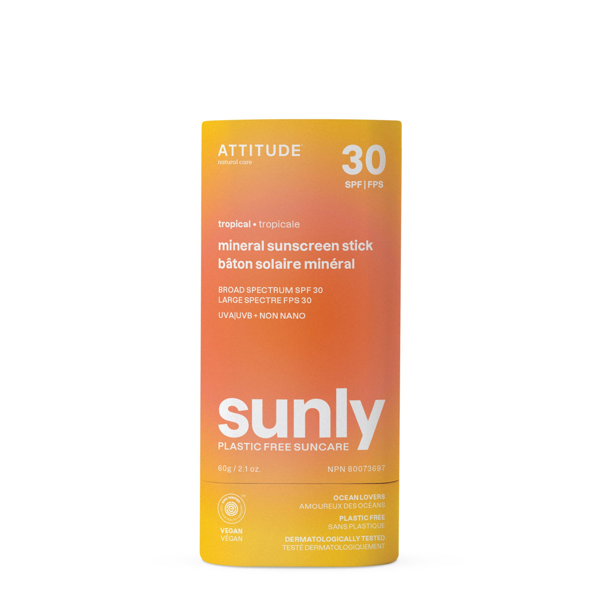 Sunly Sunscreen Stick SPF30 - Tropical by ATTITUDE - Non-toxic Sunscreens product rated SLOW by Million Marker, free from BPA, phthalates, and parabens