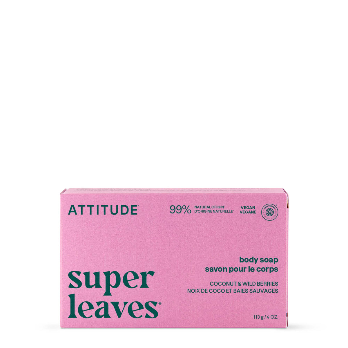 Super Leaves Body Soap Bar - Coconut & Wild Berries by ATTITUDE - Non-toxic Soaps + Body Washes product rated SLOW by Million Marker, free from BPA, phthalates, and parabens