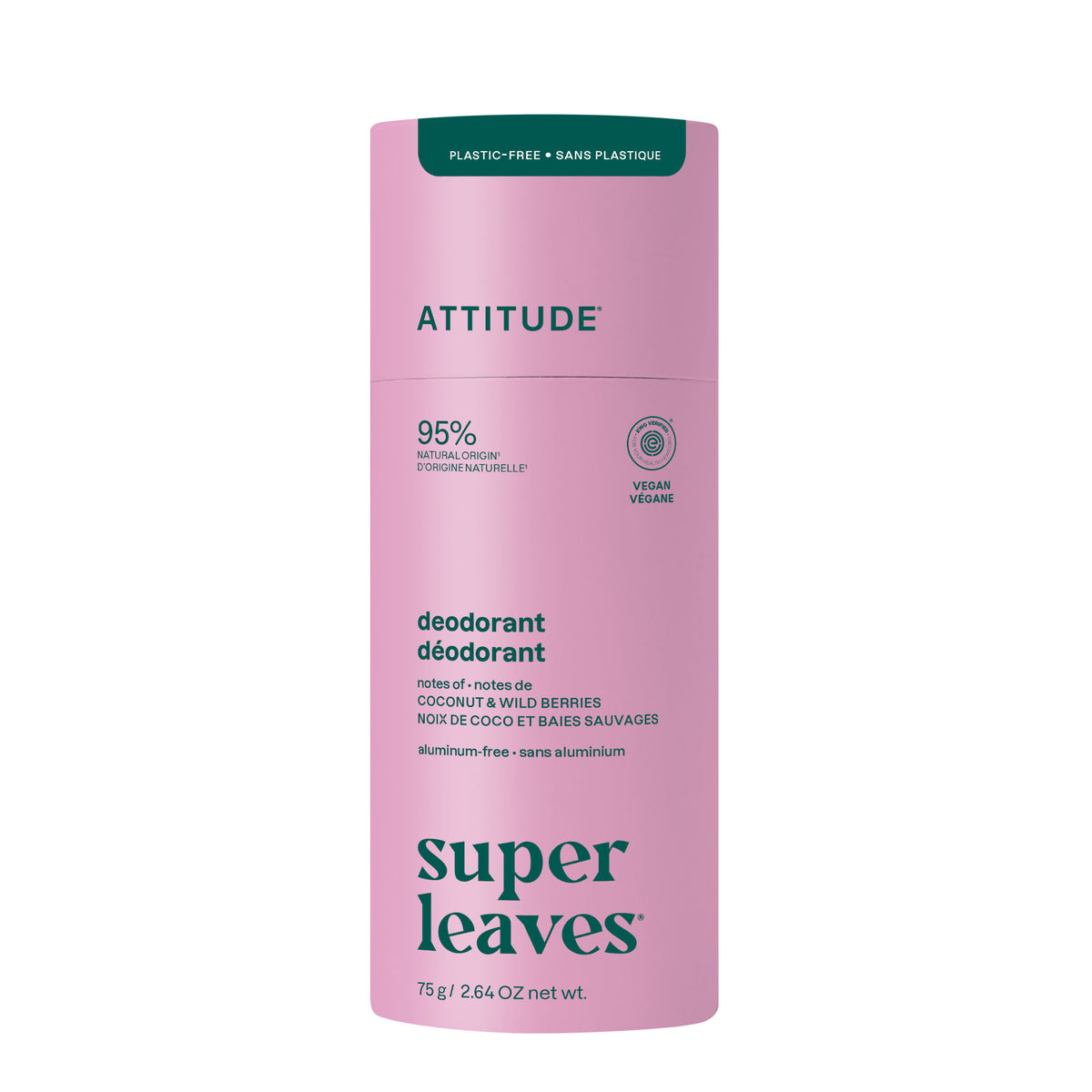 Super Leaves Deodorant - Coconut & Wild Berries by ATTITUDE - Non-toxic Deodorants product rated SLOW by Million Marker, free from BPA, phthalates, and parabens