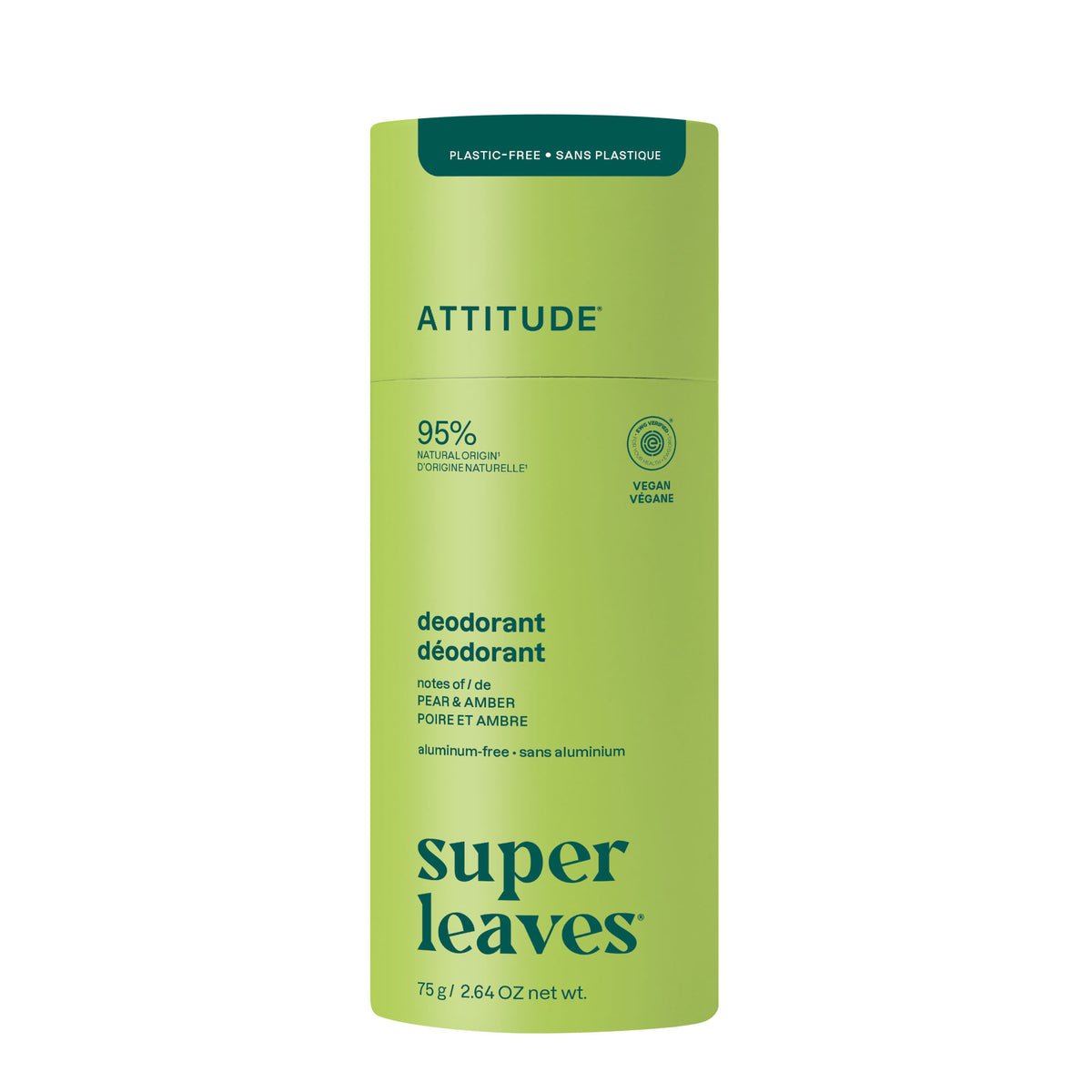 Super Leaves Deodorant - Pear & Amber by ATTITUDE - Non-toxic Deodorants product rated SLOW by Million Marker, free from BPA, phthalates, and parabens