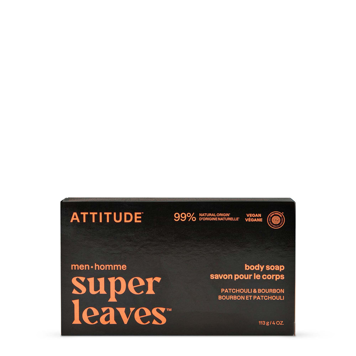 Super Leaves Men Body Soap Bar - Patchouli & Bourbon by ATTITUDE - Non-toxic Soaps + Body Washes product rated SLOW by Million Marker, free from BPA, phthalates, and parabens