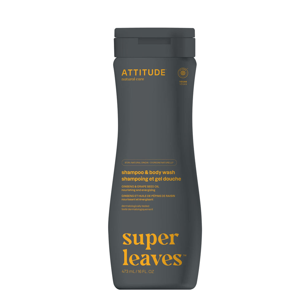Super Leaves Shampoo & Body Wash - Ginseng & Grape Seed Oil by ATTITUDE - Non-toxic, SLOW rated product free from harmful chemicals