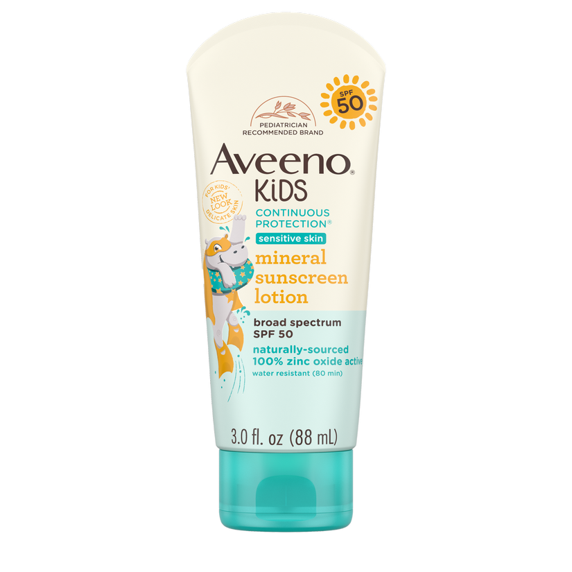 Kids Continuous Protection Sunscreen Lotion SPF 50 by Aveeno - Non-toxic, STOP rated product free from harmful chemicals