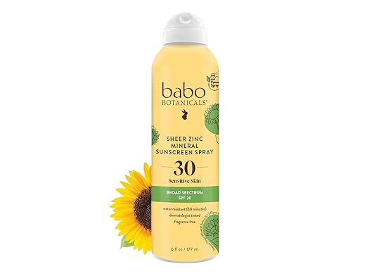 Sheer Zinc Mineral Sunscreen Spray SPF30 by Babo Botanicals - Non-toxic, GO rated product free from harmful chemicals