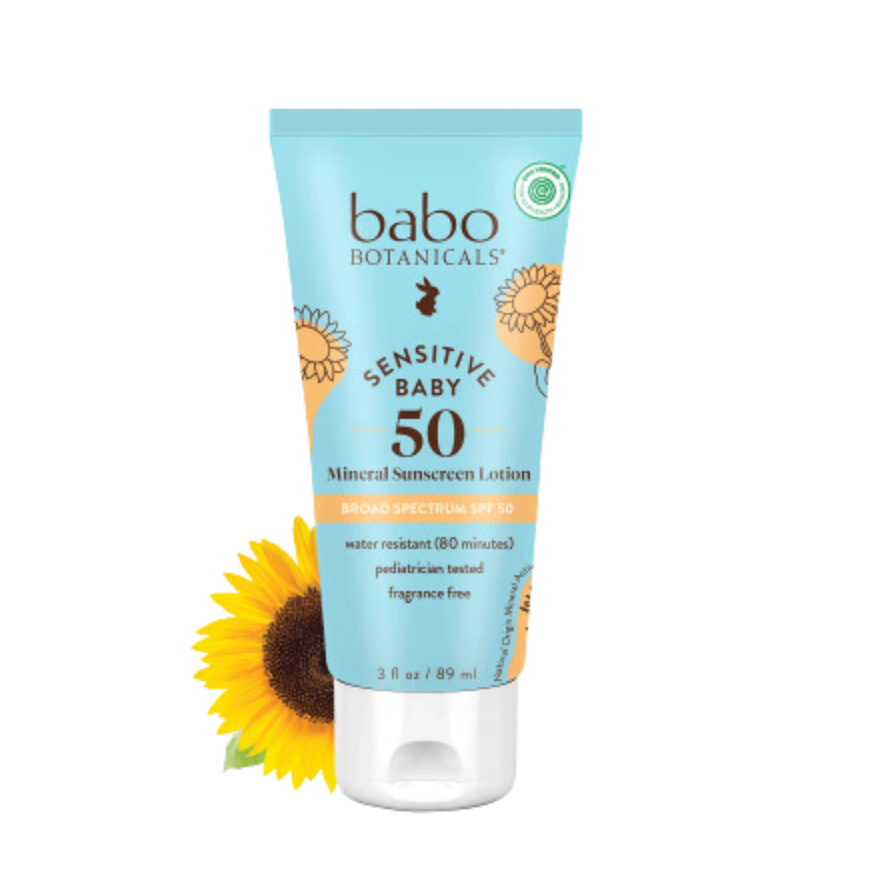 Babo Botanicals Sensitive Baby Sunscreen Lotion SPF50 by Babo Botanicals - Non-toxic Baby Care product rated GO by Million Marker, free from BPA, phthalates, and parabens