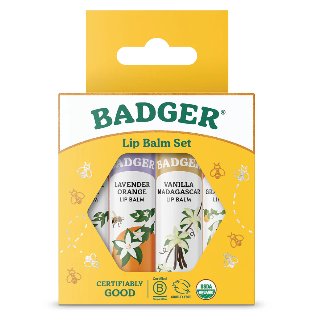 Classic Lip Balm - 4 Pack by Badger - Non-toxic, GO rated product free from harmful chemicals