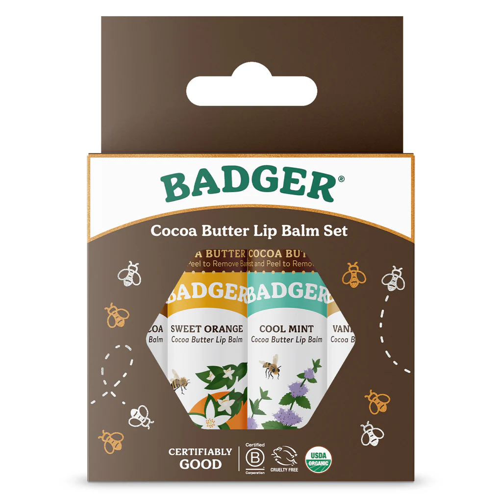 Cocoa Butter Lip Balm Set 4 Pack by Badger - Non-toxic, GO rated product free from harmful chemicals
