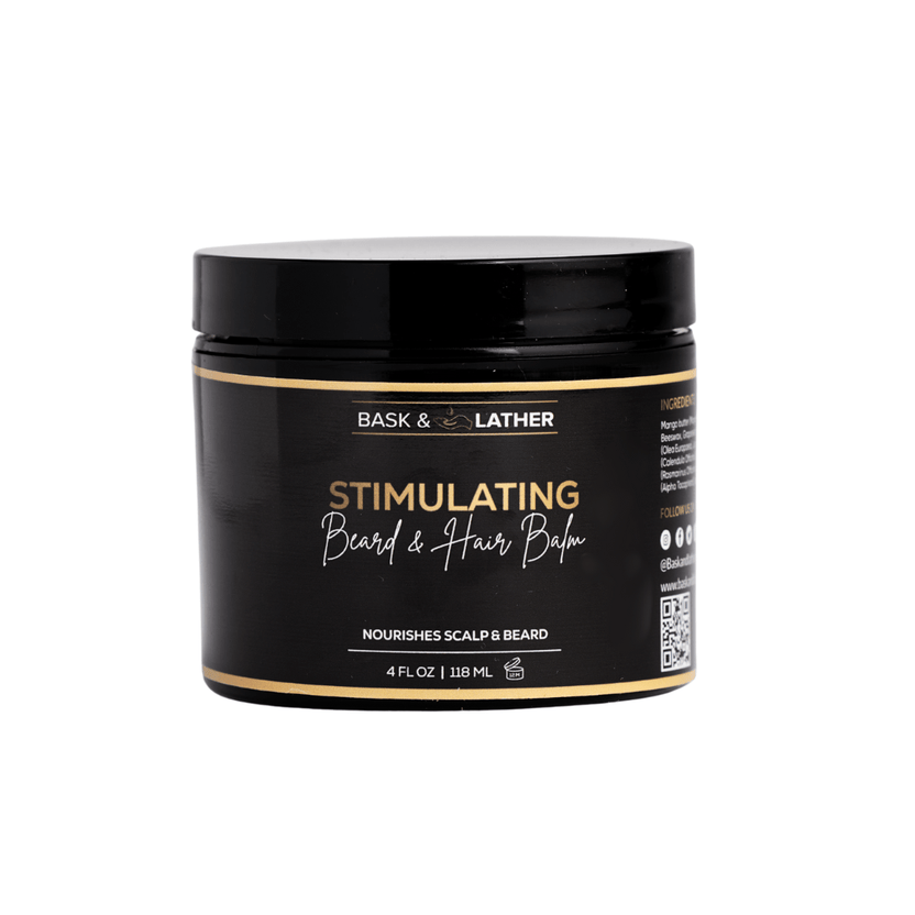 Stimulating Beard & Hair Balm by BASK & LATHER - Non-toxic Hair Styling + Treatment product rated SLOW by Million Marker, free from BPA, phthalates, and parabens