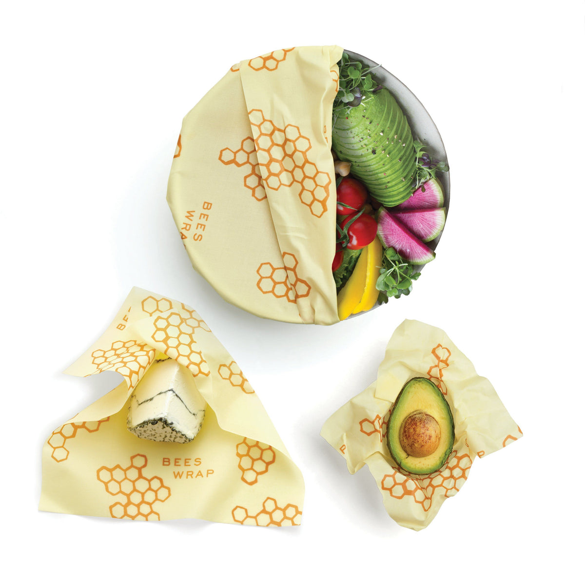 Reusable Assorted Beeswax Food Wraps -3 pack by Bee's Wrap - Non-toxic, GO rated product free from harmful chemicals