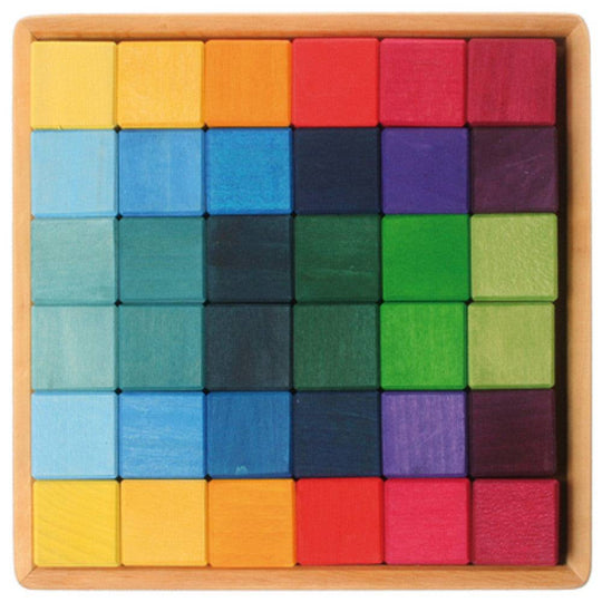 Rainbow Wooden Cubes - 36 Blocks with Tray by Bella Luna Toys - Non-toxic, GO rated product free from harmful chemicals