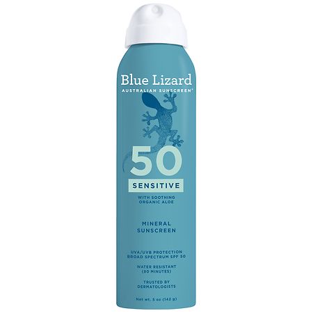 Sensitive Mineral Sunscreen Spray Broad Spectrum SPF 50 by Blue Lizard AUSTRALIAN SUNSCREEN - Non-toxic, STOP rated product free from harmful chemicals