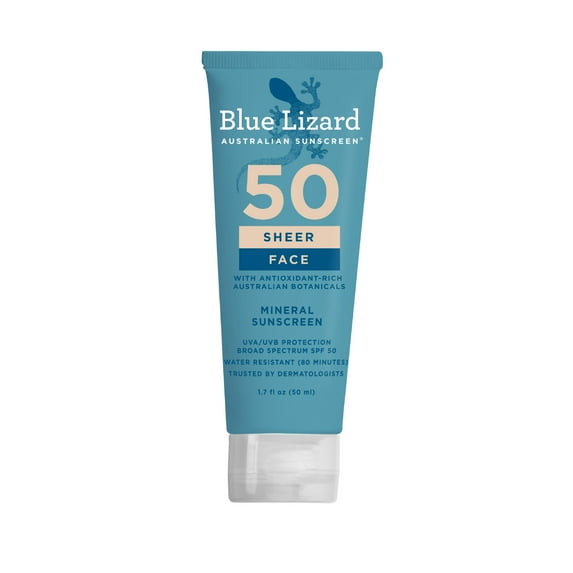 Sheer Face Mineral Sunscreen Broad Spectrum SPF 50 by Blue Lizard AUSTRALIAN SUNSCREEN - Non-toxic, SLOW rated product free from harmful chemicals