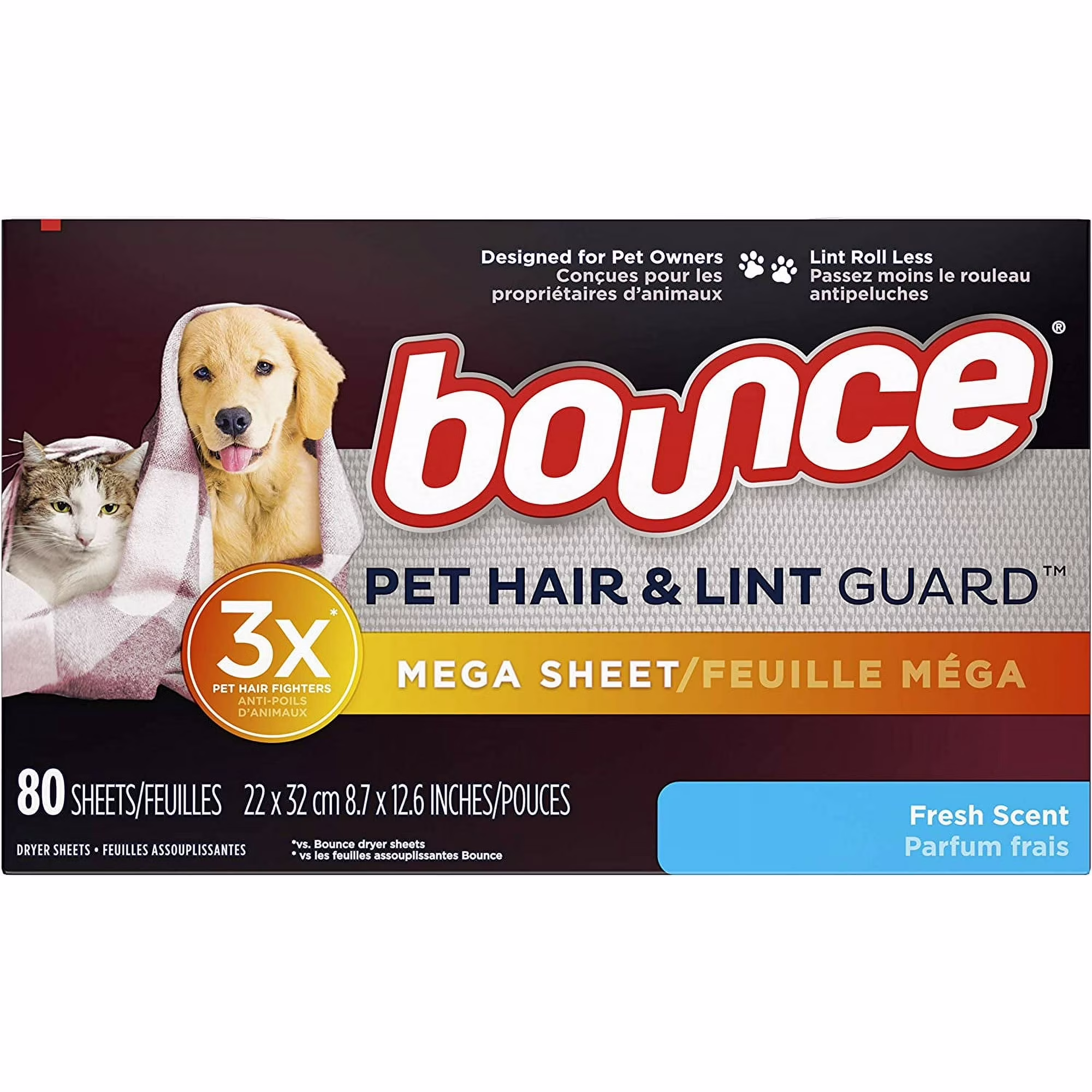 Pet Hair & Lint Guard Mega Sheet - Fresh Scent by bounce - Non-toxic, STOP rated product free from harmful chemicals
