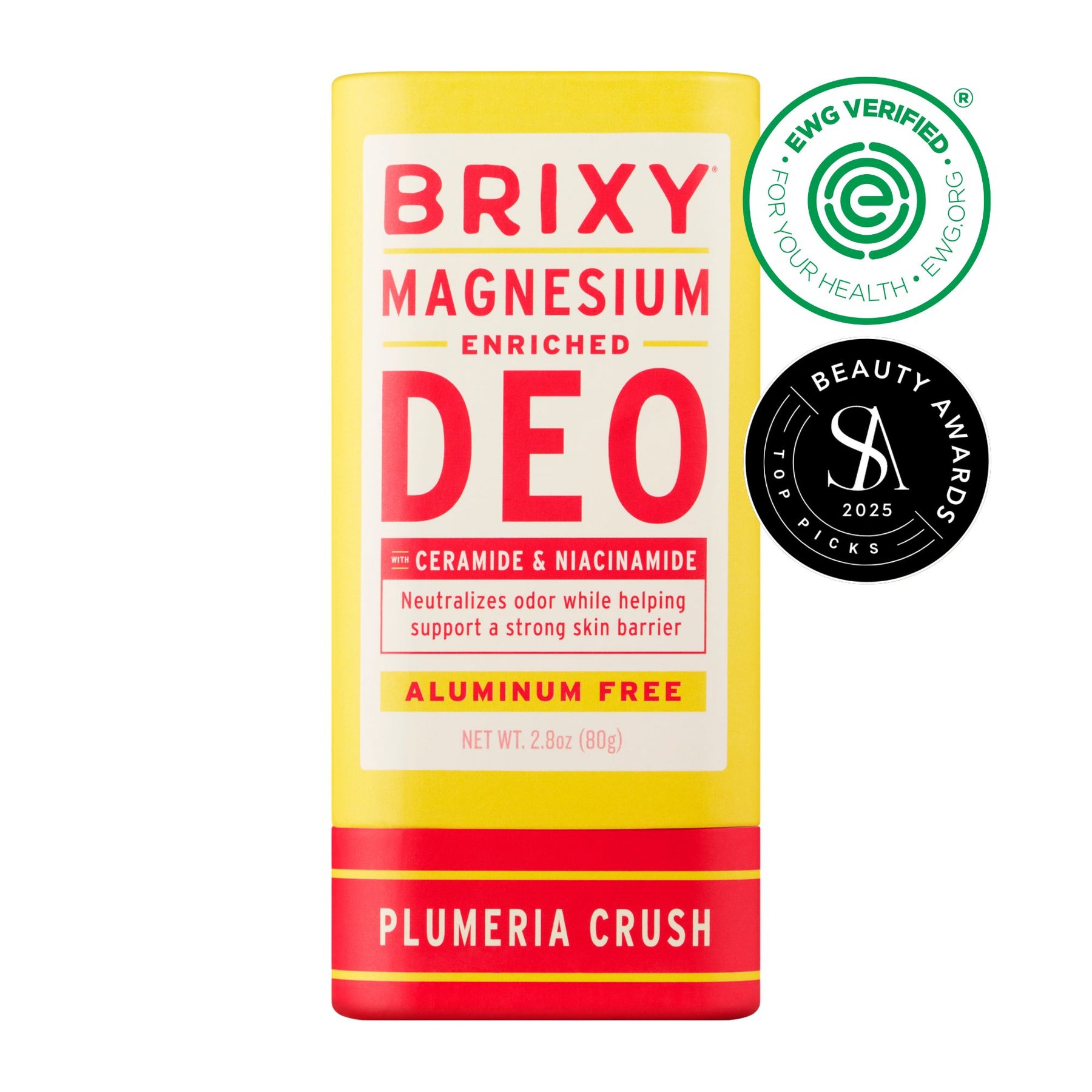Magnesium Enriched Deodorant - Plumeria Crush by BRIXY - Non-toxic, SLOW rated product free from harmful chemicals