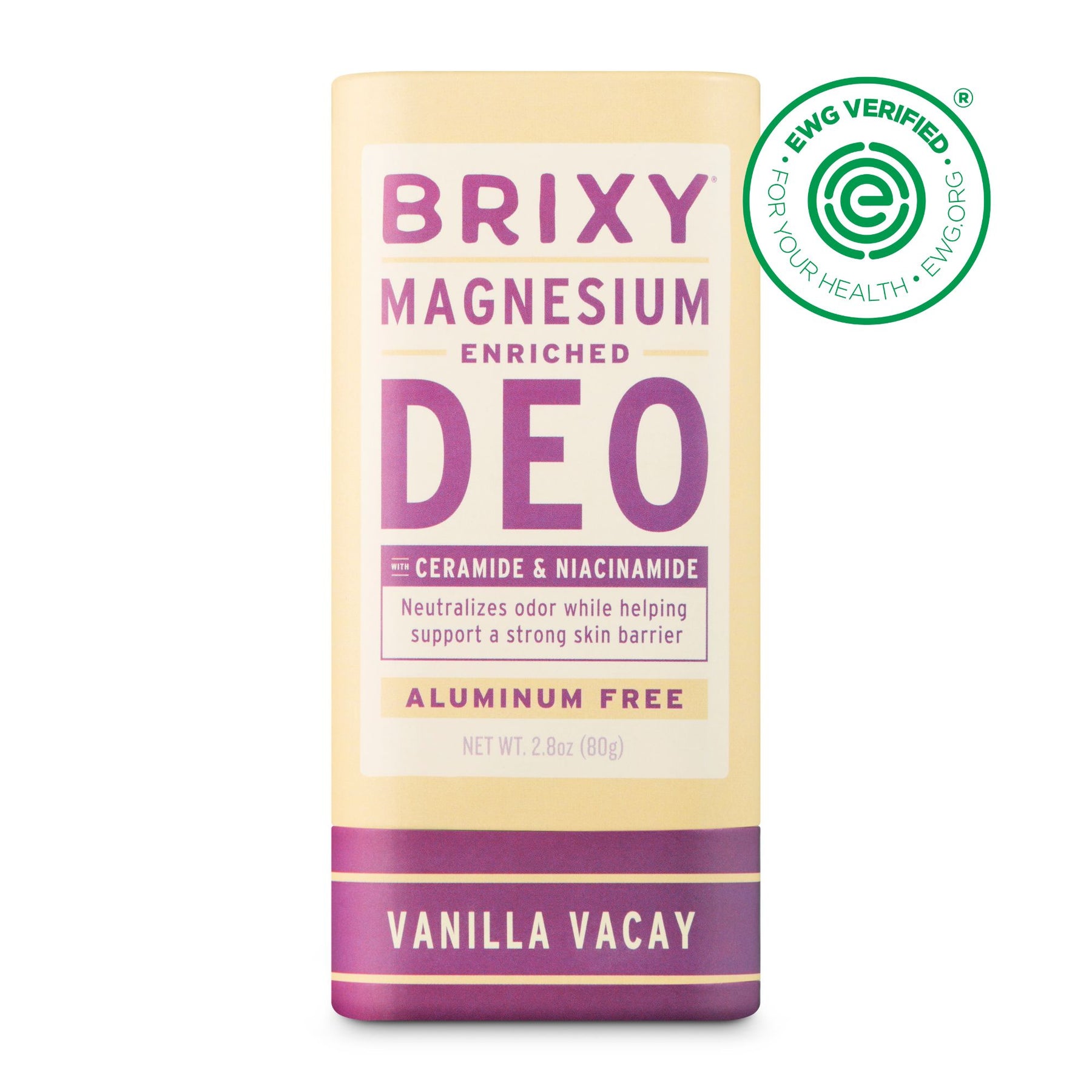 Magnesium Enriched Deodorant - Vanilla Vacay by BRIXY - Non-toxic, SLOW rated product free from harmful chemicals