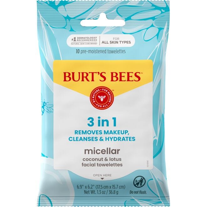 Micellar Makeup Removing Towelettes with Coconut & Lotus by BURT'S BEES - Non-toxic Facial Care product rated SLOW by Million Marker, free from BPA, phthalates, and parabens
