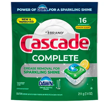 Complete ActionPacs – Lemon Scent by Cascade - Non-toxic Dish Soap + Detergent product rated STOP by Million Marker, free from BPA, phthalates, and parabens