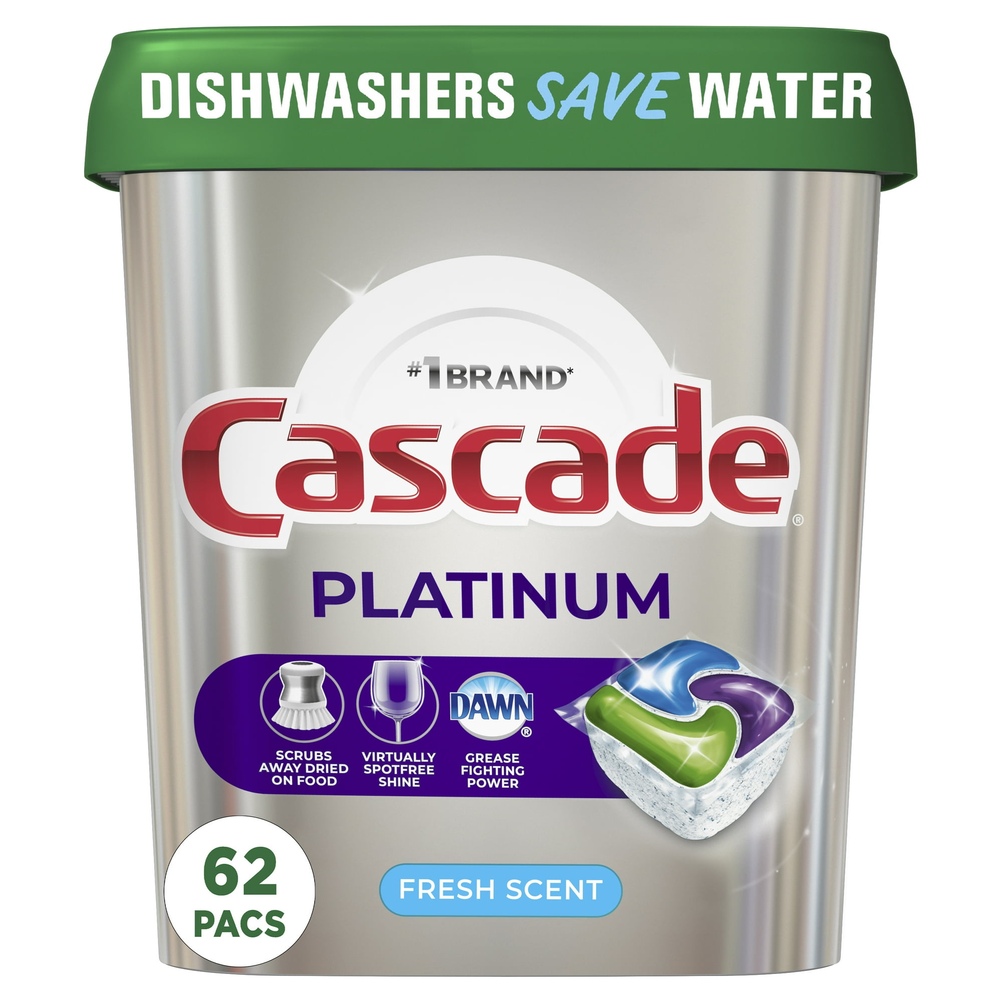 Platinum ActionPacs Dishwasher Detergent Pods – Fresh Scent by Cascade - Non-toxic, STOP rated product free from harmful chemicals