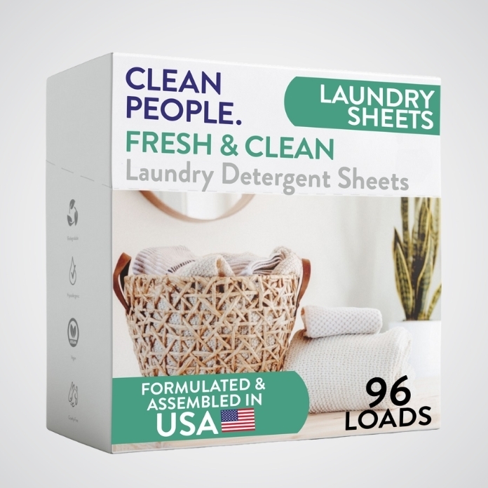 Laundry Sheets - Fresh & Clean by Clean People - Non-toxic, STOP rated product free from harmful chemicals