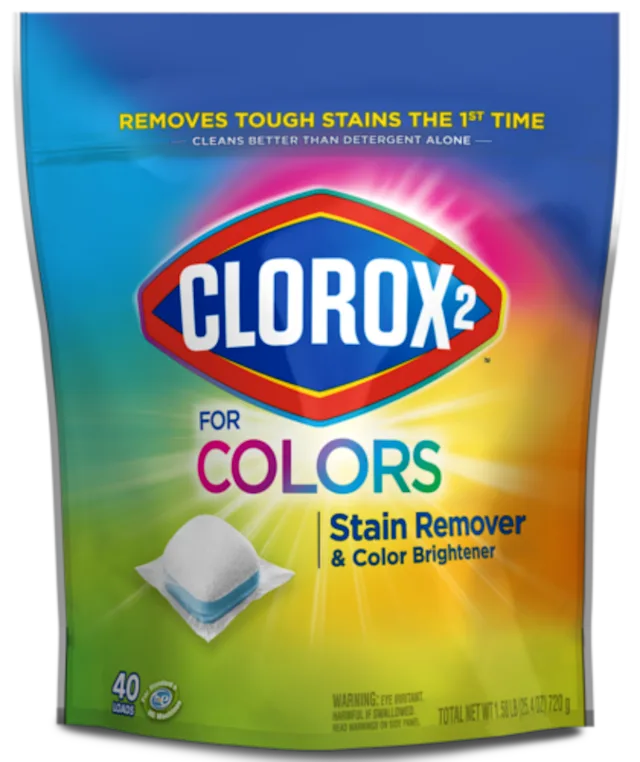 2 For Colors Laundry Color-Safe Bleach Stain Remover Packs by CLOROX - Non-toxic, STOP rated product free from harmful chemicals